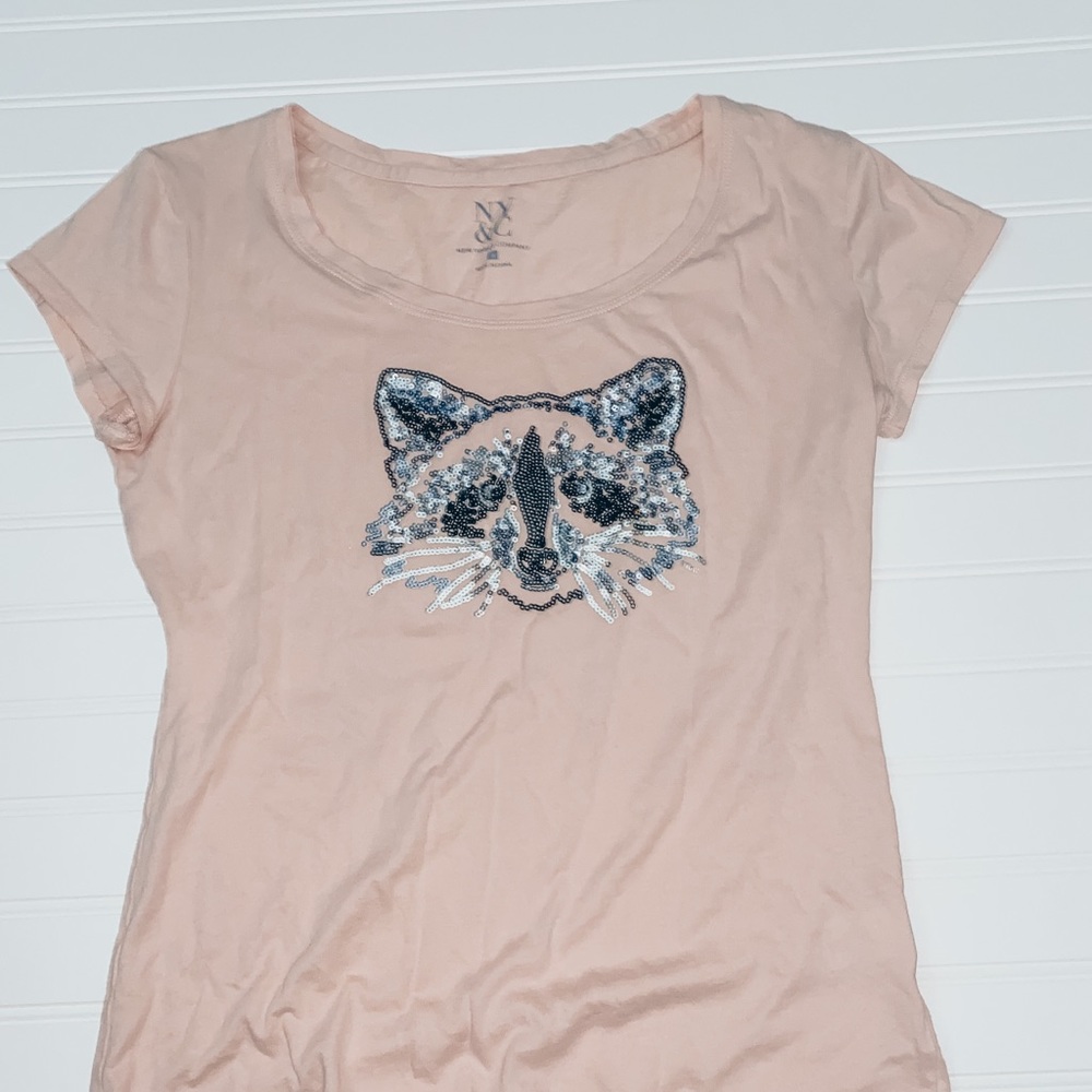 Pink sequin raccoon shirt | size S